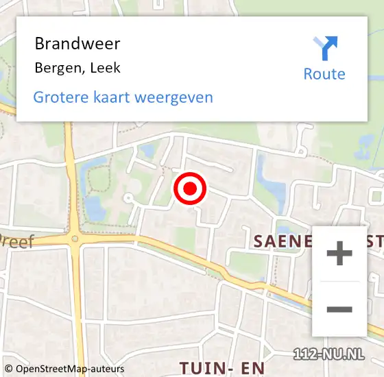 Locatie op kaart van de 112 melding: Brandweer Bergen, Leek op 25 oktober 2021 10:32