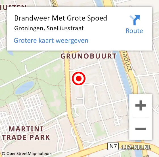 Locatie op kaart van de 112 melding: Brandweer Met Grote Spoed Naar Groningen, Snelliusstraat op 25 oktober 2021 11:14