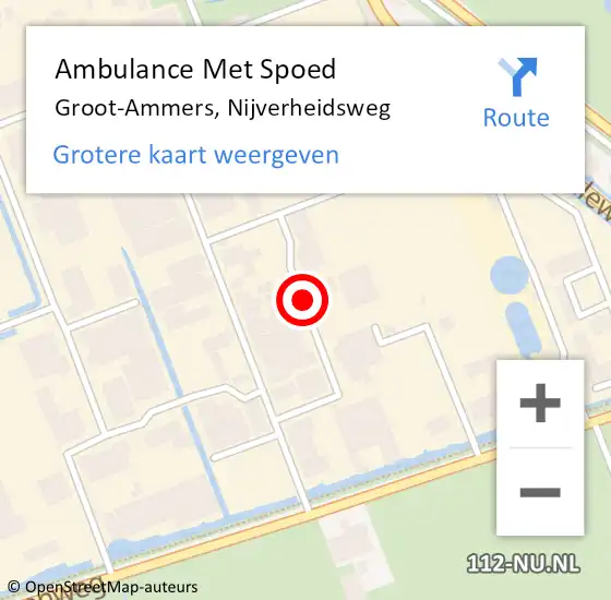 Locatie op kaart van de 112 melding: Ambulance Met Spoed Naar Groot-Ammers, Nijverheidsweg op 25 oktober 2021 11:21