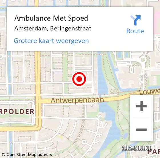 Locatie op kaart van de 112 melding: Ambulance Met Spoed Naar Amsterdam, Beringenstraat op 25 oktober 2021 12:08