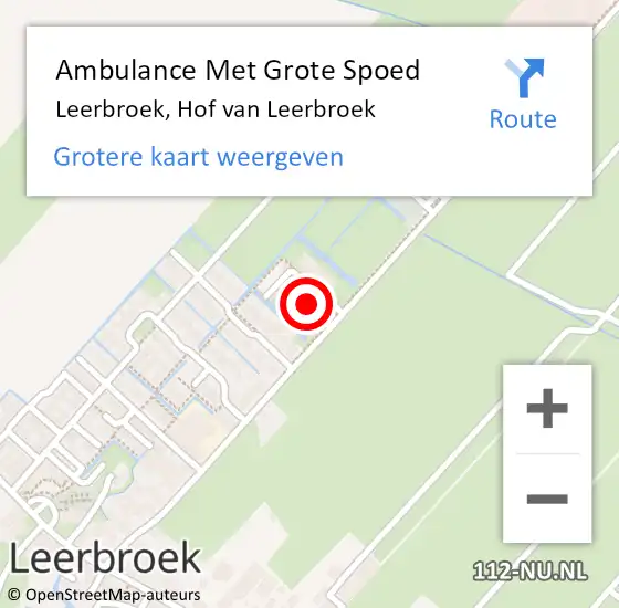 Locatie op kaart van de 112 melding: Ambulance Met Grote Spoed Naar Leerbroek, Hof van Leerbroek op 25 oktober 2021 12:15