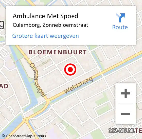 Locatie op kaart van de 112 melding: Ambulance Met Spoed Naar Culemborg, Zonnebloemstraat op 25 oktober 2021 12:16