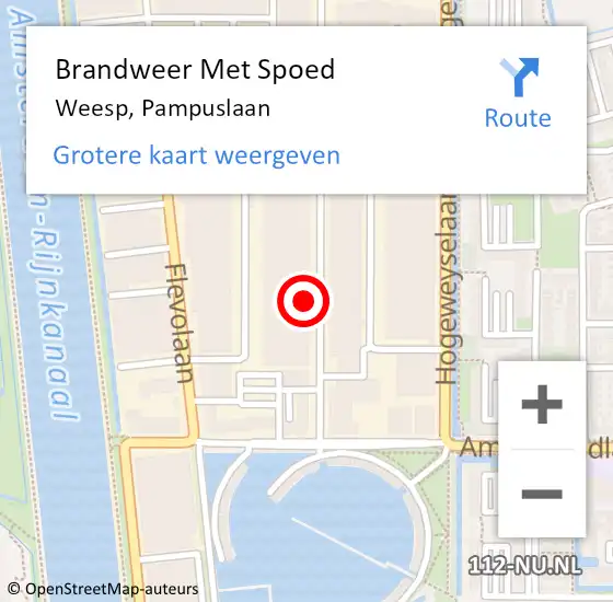 Locatie op kaart van de 112 melding: Brandweer Met Spoed Naar Weesp, Pampuslaan op 25 oktober 2021 12:29