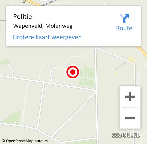 Locatie op kaart van de 112 melding: Politie Wapenveld, Molenweg op 25 oktober 2021 12:33