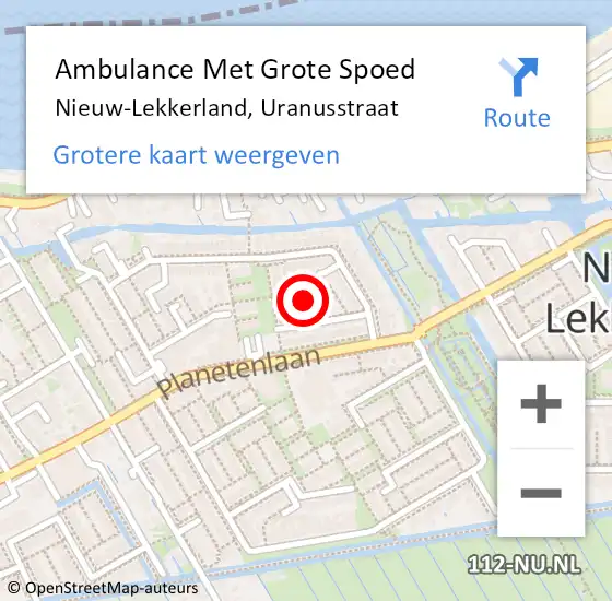 Locatie op kaart van de 112 melding: Ambulance Met Grote Spoed Naar Nieuw-Lekkerland, Uranusstraat op 25 oktober 2021 13:06