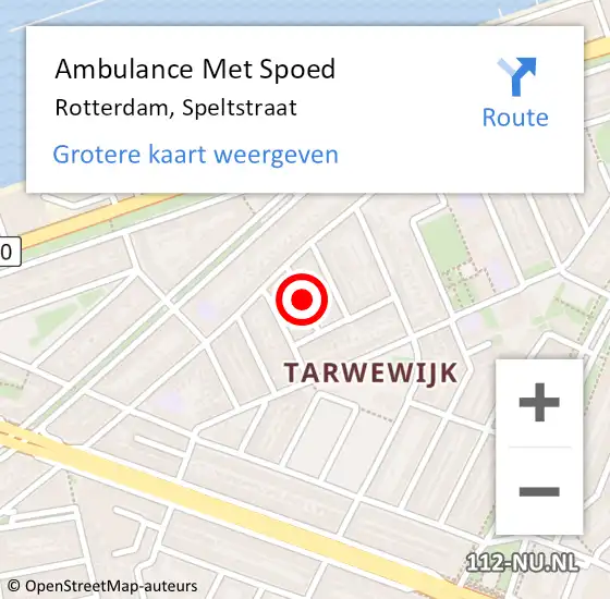 Locatie op kaart van de 112 melding: Ambulance Met Spoed Naar Rotterdam, Speltstraat op 25 oktober 2021 13:22
