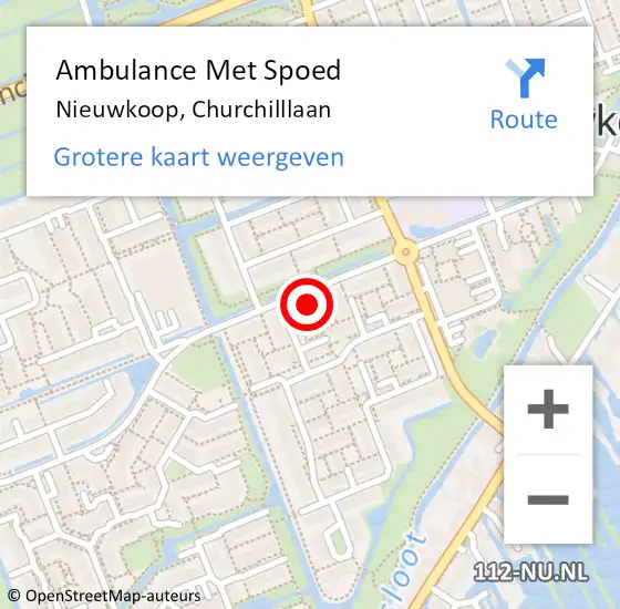 Locatie op kaart van de 112 melding: Ambulance Met Spoed Naar Nieuwkoop, Churchilllaan op 25 oktober 2021 14:29