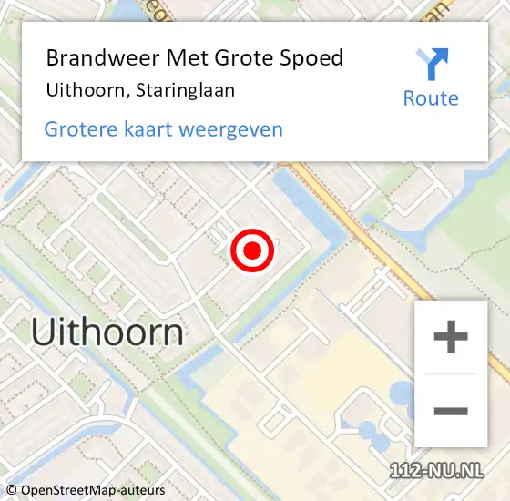 Locatie op kaart van de 112 melding: Brandweer Met Grote Spoed Naar Uithoorn, Staringlaan op 25 oktober 2021 15:51