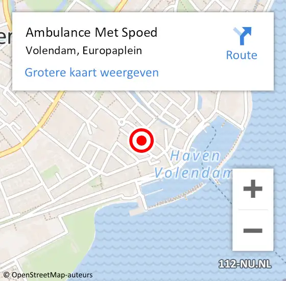 Locatie op kaart van de 112 melding: Ambulance Met Spoed Naar Volendam, Europaplein op 25 oktober 2021 16:07