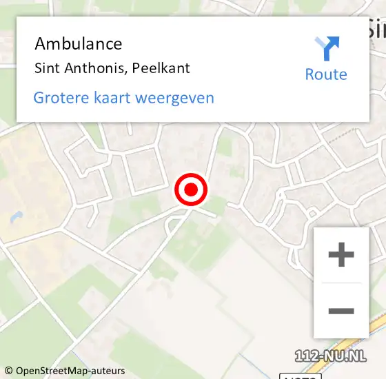 Locatie op kaart van de 112 melding: Ambulance Sint Anthonis, Peelkant op 25 oktober 2021 16:11