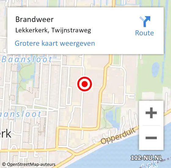Locatie op kaart van de 112 melding: Brandweer Lekkerkerk, Twijnstraweg op 25 oktober 2021 16:17