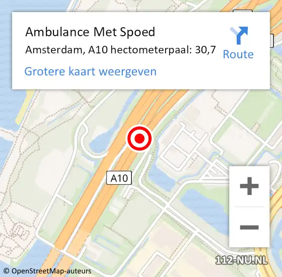 Locatie op kaart van de 112 melding: Ambulance Met Spoed Naar Amsterdam, A10 hectometerpaal: 30,7 op 25 oktober 2021 16:25