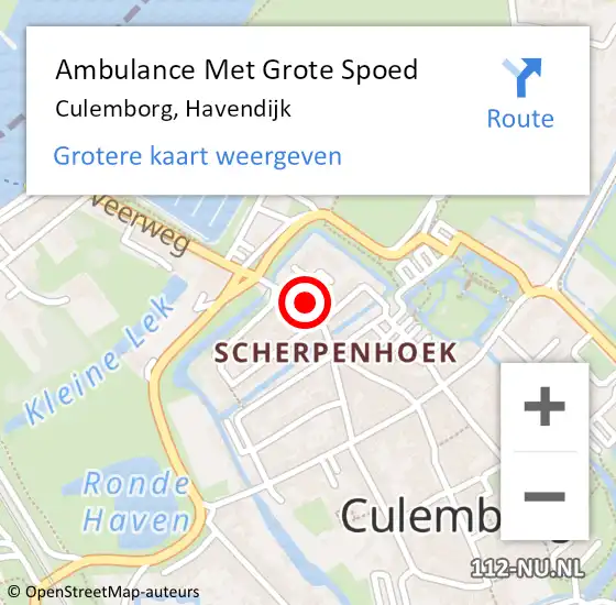 Locatie op kaart van de 112 melding: Ambulance Met Grote Spoed Naar Culemborg, Havendijk op 25 oktober 2021 16:30