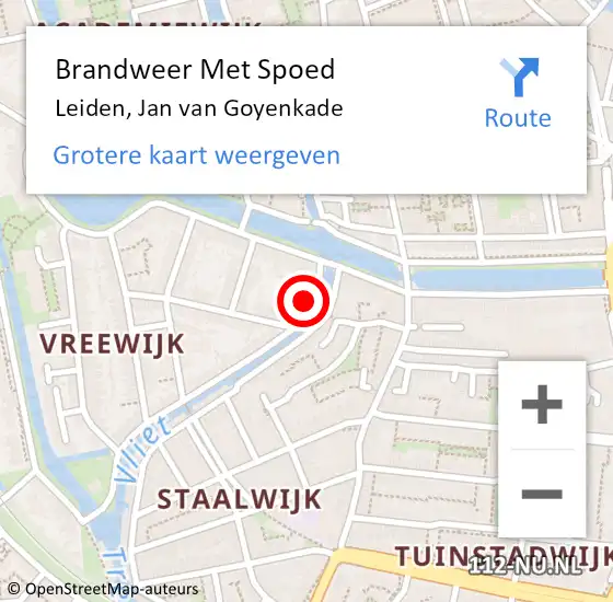 Locatie op kaart van de 112 melding: Brandweer Met Spoed Naar Leiden, Jan van Goyenkade op 25 oktober 2021 16:44