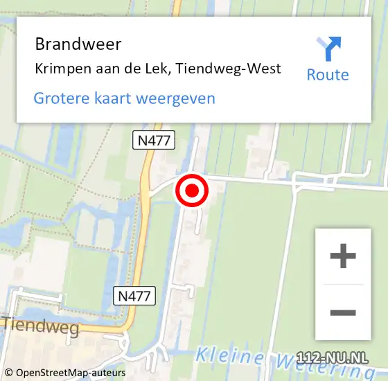 Locatie op kaart van de 112 melding: Brandweer Krimpen aan de Lek, Tiendweg-West op 25 oktober 2021 17:04