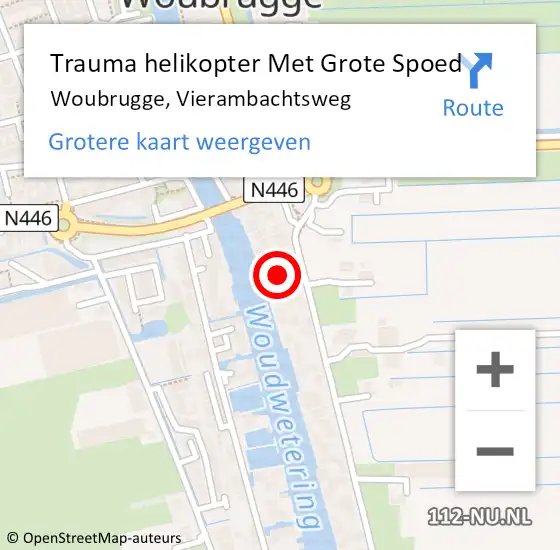 Locatie op kaart van de 112 melding: Trauma helikopter Met Grote Spoed Naar Woubrugge, Vierambachtsweg op 25 oktober 2021 17:17