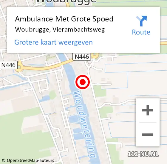 Locatie op kaart van de 112 melding: Ambulance Met Grote Spoed Naar Woubrugge, Vierambachtsweg op 25 oktober 2021 17:17