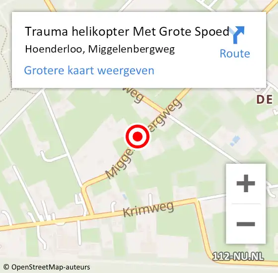 Locatie op kaart van de 112 melding: Trauma helikopter Met Grote Spoed Naar Hoenderloo, Miggelenbergweg op 25 oktober 2021 17:24