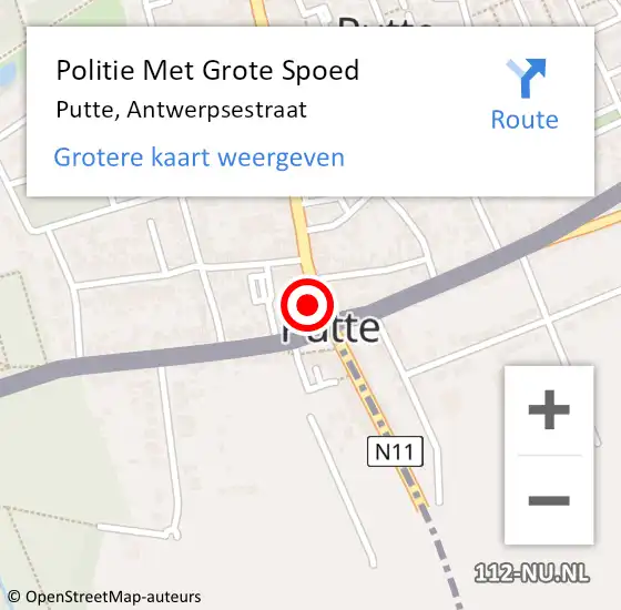 Locatie op kaart van de 112 melding: Politie Met Grote Spoed Naar Putte, Antwerpsestraat op 25 oktober 2021 17:30