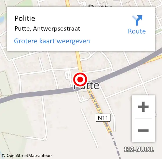 Locatie op kaart van de 112 melding: Politie Putte, Antwerpsestraat op 25 oktober 2021 17:30