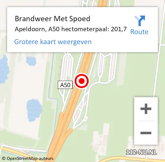 Locatie op kaart van de 112 melding: Brandweer Met Spoed Naar Apeldoorn, A50 hectometerpaal: 201,7 op 25 oktober 2021 17:40
