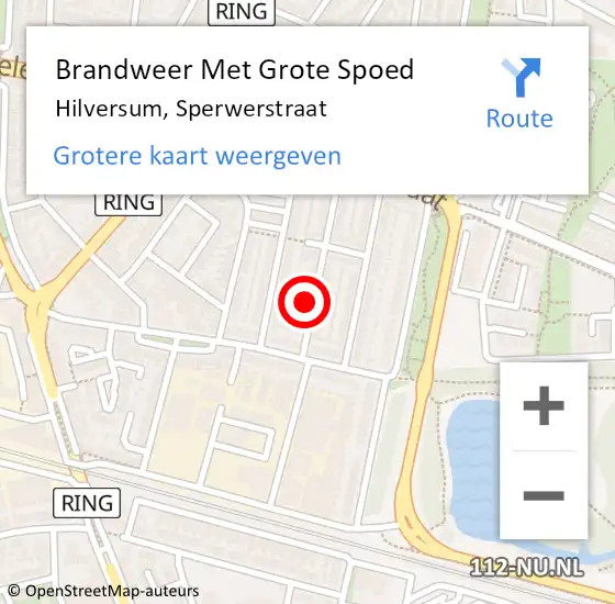 Locatie op kaart van de 112 melding: Brandweer Met Grote Spoed Naar Hilversum, Sperwerstraat op 25 oktober 2021 17:43