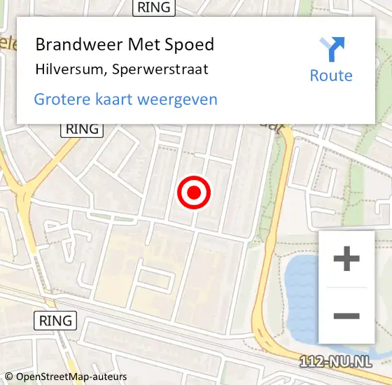 Locatie op kaart van de 112 melding: Brandweer Met Spoed Naar Hilversum, Sperwerstraat op 25 oktober 2021 17:46