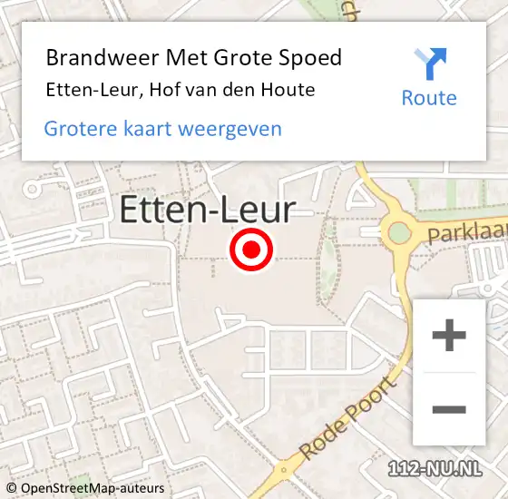 Locatie op kaart van de 112 melding: Brandweer Met Grote Spoed Naar Etten-Leur, Hof van den Houte op 25 oktober 2021 18:00