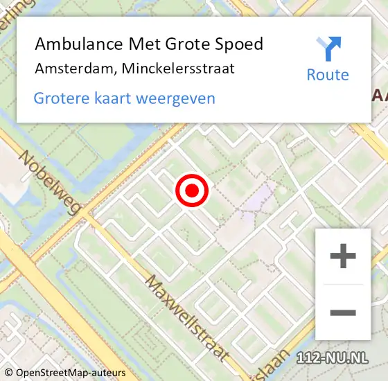 Locatie op kaart van de 112 melding: Ambulance Met Grote Spoed Naar Amsterdam, Minckelersstraat op 25 oktober 2021 18:18