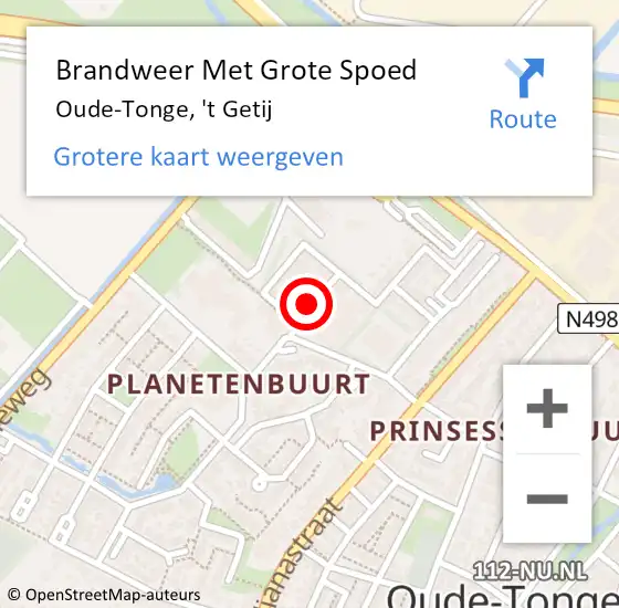 Locatie op kaart van de 112 melding: Brandweer Met Grote Spoed Naar Oude-Tonge, 't Getij op 25 oktober 2021 18:37