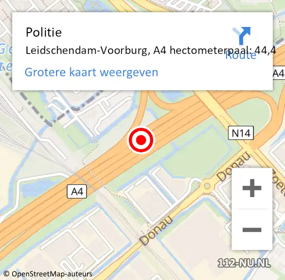 Locatie op kaart van de 112 melding: Politie Leidschendam-Voorburg, A4 hectometerpaal: 44,4 op 25 oktober 2021 19:14