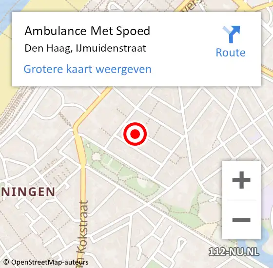 Locatie op kaart van de 112 melding: Ambulance Met Spoed Naar Den Haag, IJmuidenstraat op 25 oktober 2021 19:21