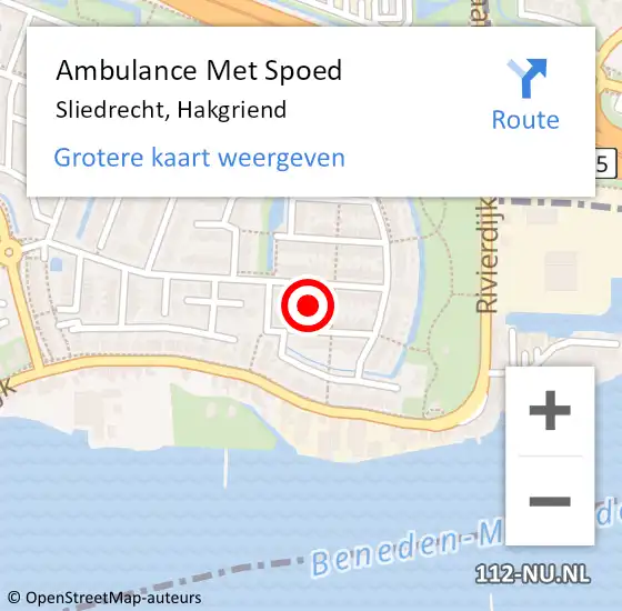 Locatie op kaart van de 112 melding: Ambulance Met Spoed Naar Sliedrecht, Hakgriend op 25 oktober 2021 19:55