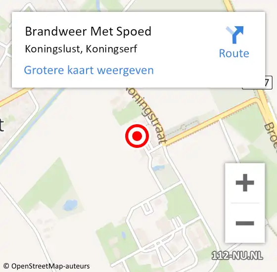 Locatie op kaart van de 112 melding: Brandweer Met Spoed Naar Koningslust, Koningserf op 25 oktober 2021 20:28