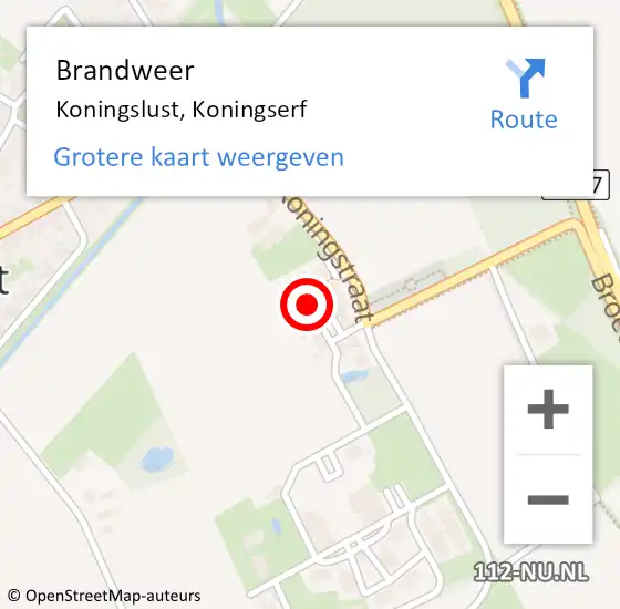 Locatie op kaart van de 112 melding: Brandweer Koningslust, Koningserf op 25 oktober 2021 20:29