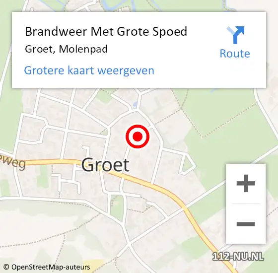 Locatie op kaart van de 112 melding: Brandweer Met Grote Spoed Naar Groet, Molenpad op 25 oktober 2021 20:33