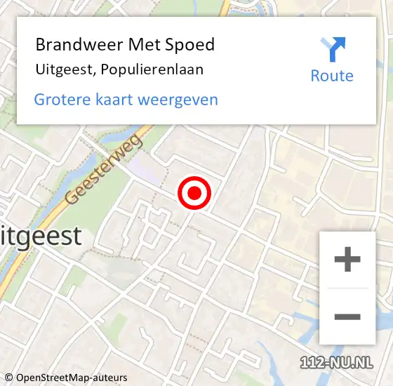 Locatie op kaart van de 112 melding: Brandweer Met Spoed Naar Uitgeest, Populierenlaan op 25 oktober 2021 20:46