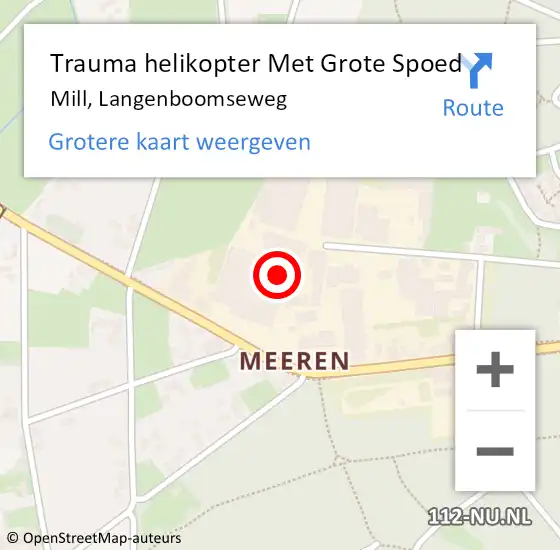 Locatie op kaart van de 112 melding: Trauma helikopter Met Grote Spoed Naar Mill, Langenboomseweg op 25 oktober 2021 20:53