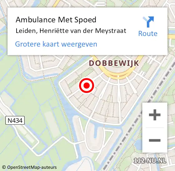 Locatie op kaart van de 112 melding: Ambulance Met Spoed Naar Leiden, Henriëtte van der Meystraat op 25 oktober 2021 21:09