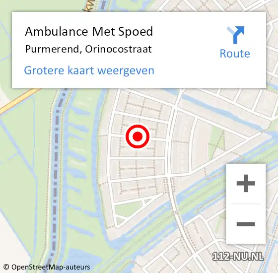 Locatie op kaart van de 112 melding: Ambulance Met Spoed Naar Purmerend, Orinocostraat op 25 oktober 2021 21:38