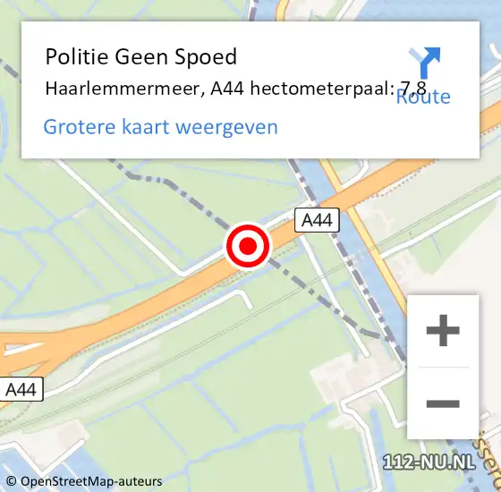 Locatie op kaart van de 112 melding: Politie Geen Spoed Naar Haarlemmermeer, A44 hectometerpaal: 7,8 op 25 oktober 2021 21:49