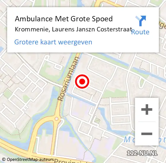 Locatie op kaart van de 112 melding: Ambulance Met Grote Spoed Naar Krommenie, Laurens Janszn Costerstraat op 25 oktober 2021 22:36