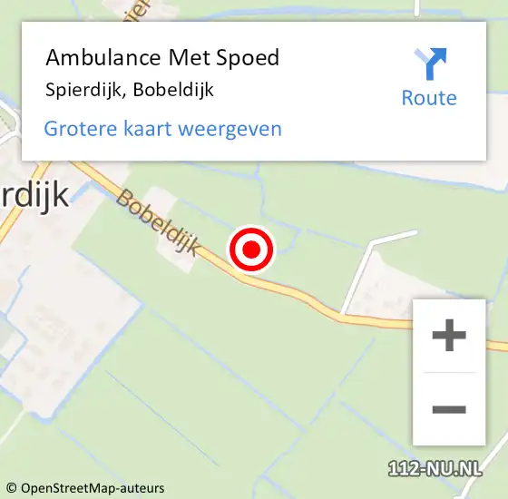 Locatie op kaart van de 112 melding: Ambulance Met Spoed Naar Spierdijk, Bobeldijk op 25 oktober 2021 22:53