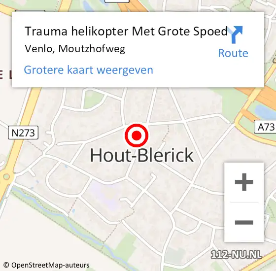 Locatie op kaart van de 112 melding: Trauma helikopter Met Grote Spoed Naar Venlo, Moutzhofweg op 25 oktober 2021 23:03