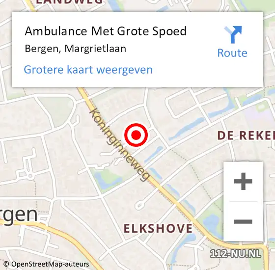 Locatie op kaart van de 112 melding: Ambulance Met Grote Spoed Naar Bergen, Margrietlaan op 25 oktober 2021 23:05