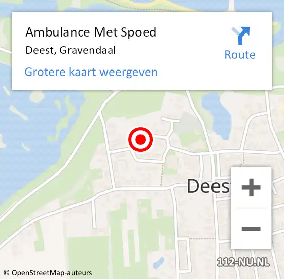 Locatie op kaart van de 112 melding: Ambulance Met Spoed Naar Deest, Gravendaal op 26 oktober 2021 00:01