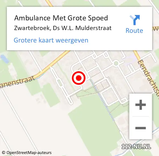 Locatie op kaart van de 112 melding: Ambulance Met Grote Spoed Naar Zwartebroek, Ds W.L. Mulderstraat op 26 oktober 2021 00:05