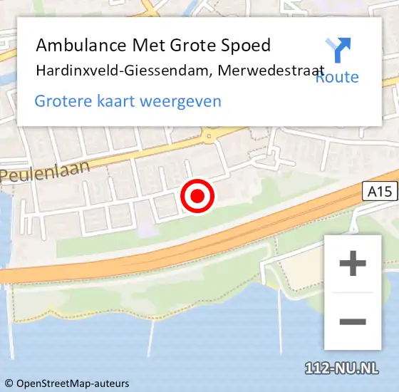 Locatie op kaart van de 112 melding: Ambulance Met Grote Spoed Naar Hardinxveld-Giessendam, Merwedestraat op 26 oktober 2021 02:54
