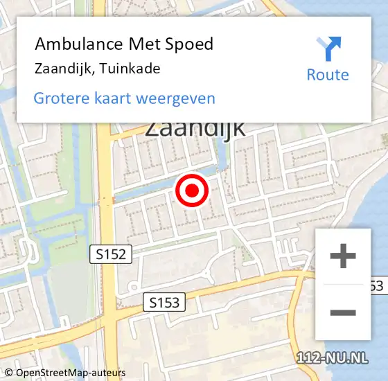 Locatie op kaart van de 112 melding: Ambulance Met Spoed Naar Zaandijk, Tuinkade op 26 oktober 2021 02:57