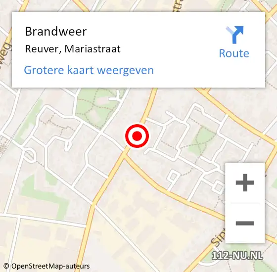 Locatie op kaart van de 112 melding: Brandweer Reuver, Mariastraat op 26 oktober 2021 03:15